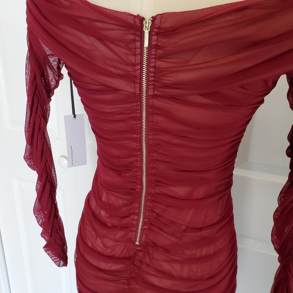 NEW Ryse The Label Ruched Tulle Bateau Midi Dress - Picture 5 of 8